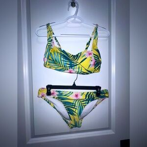 Kona Sol 2 piece yellow floral bathing suit